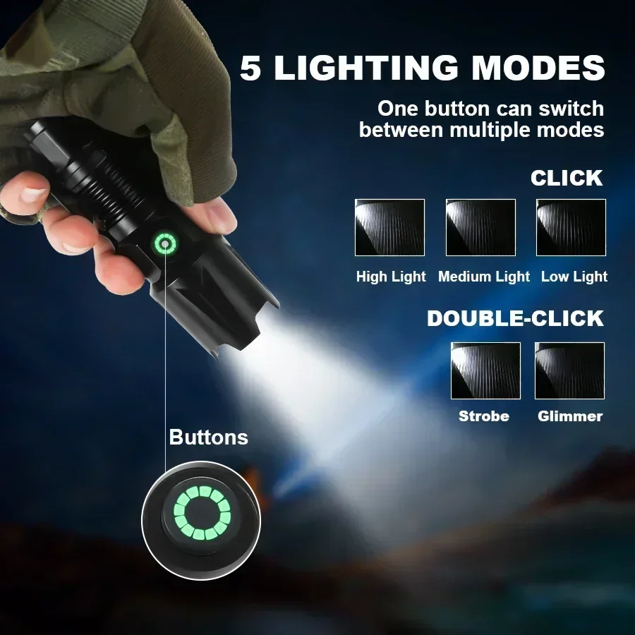 Strong Lighting LED Flashlight USB Rechargeable Portable Outdoor Small Torch Waterproof Emergency Light Powerful Working Lamp