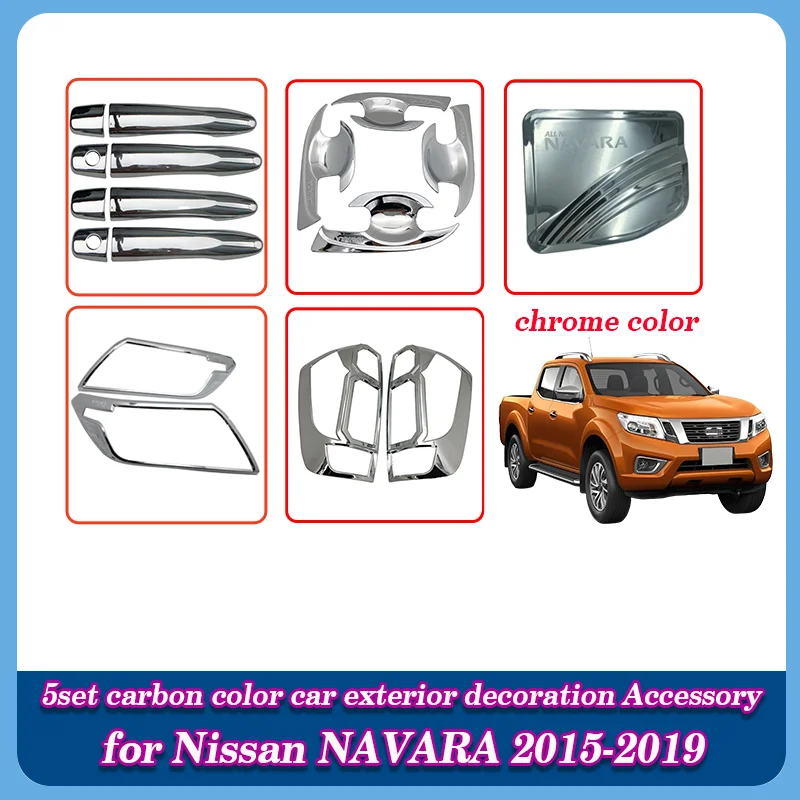 

Для Nissan Navara 2015-2019 хромированная пластиковая крышка дверной ручки из АБС-пластика, крышка чаши двери, крышка топливного бака и т. д., наклейка, внешняя декоративная