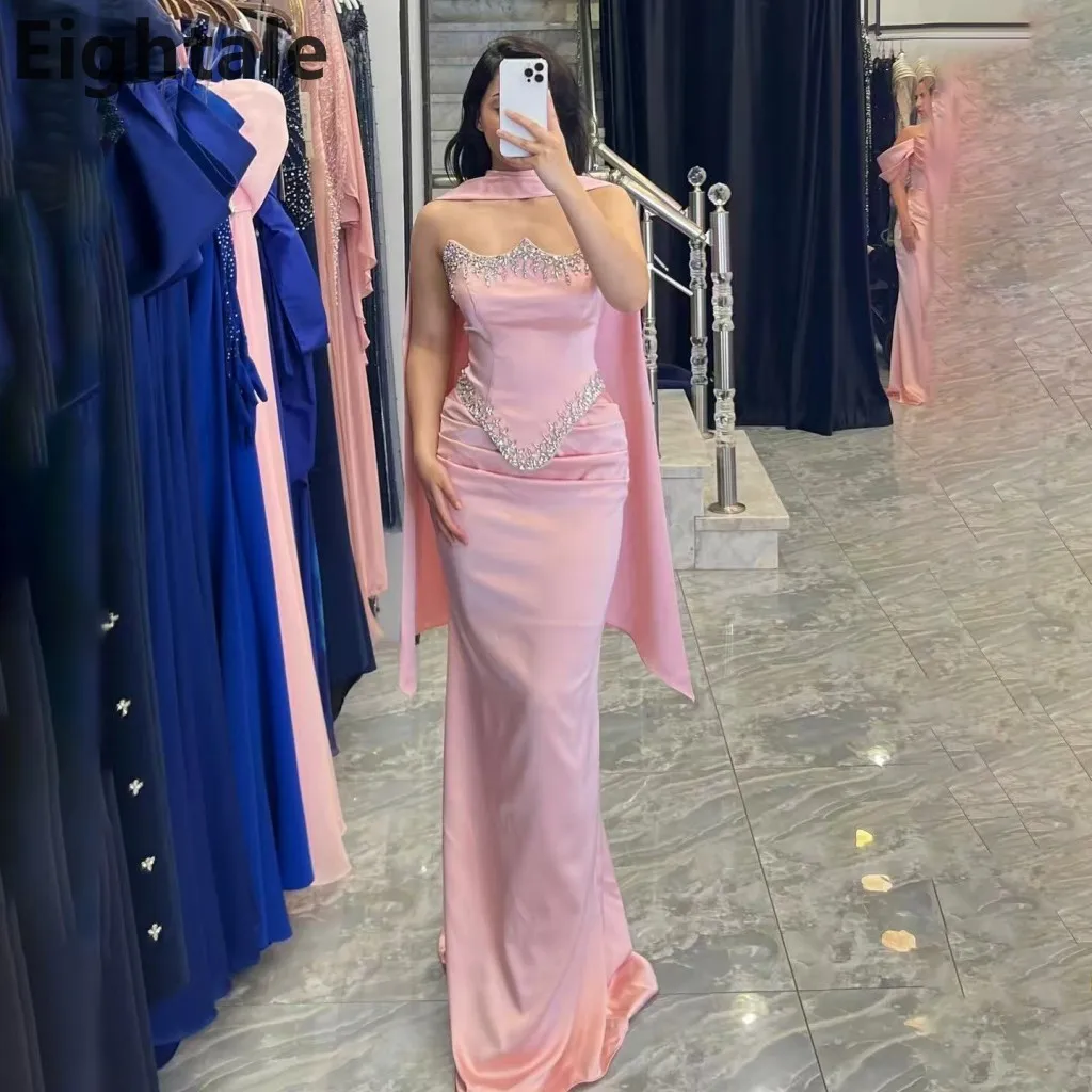 

Eightale Customized Strapless Beaded Mermaid Pink Evening Dress Long Luxury 2025 Women's Formal Party Gown