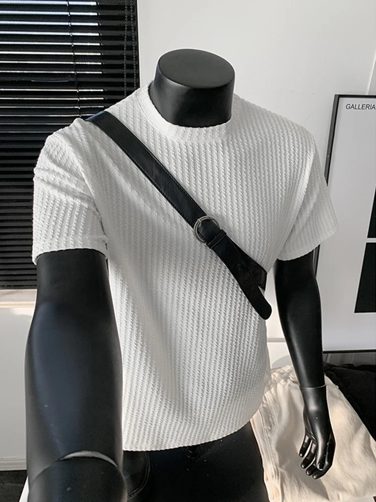 

Textured White ort Sve T-irt Men's Summer New High-End f Sve Body irt Inner Wear Base Top Youth Faion Breath...