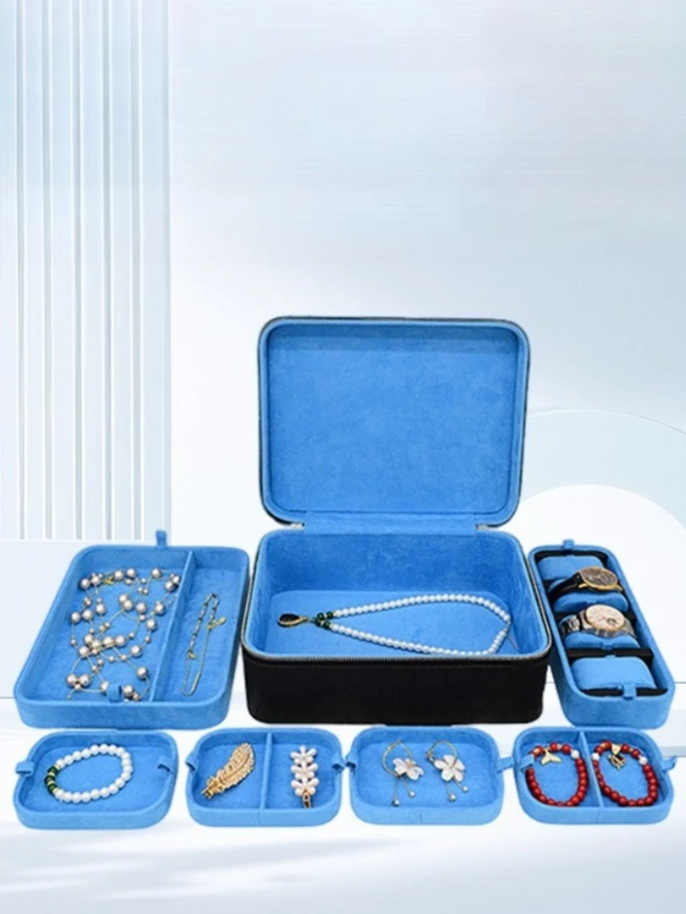 Lederen sieraden opbergdoos grote capaciteit ring ketting opbergdoos draagbare oorbel organisator container damesarmband geval - afbeelding 2