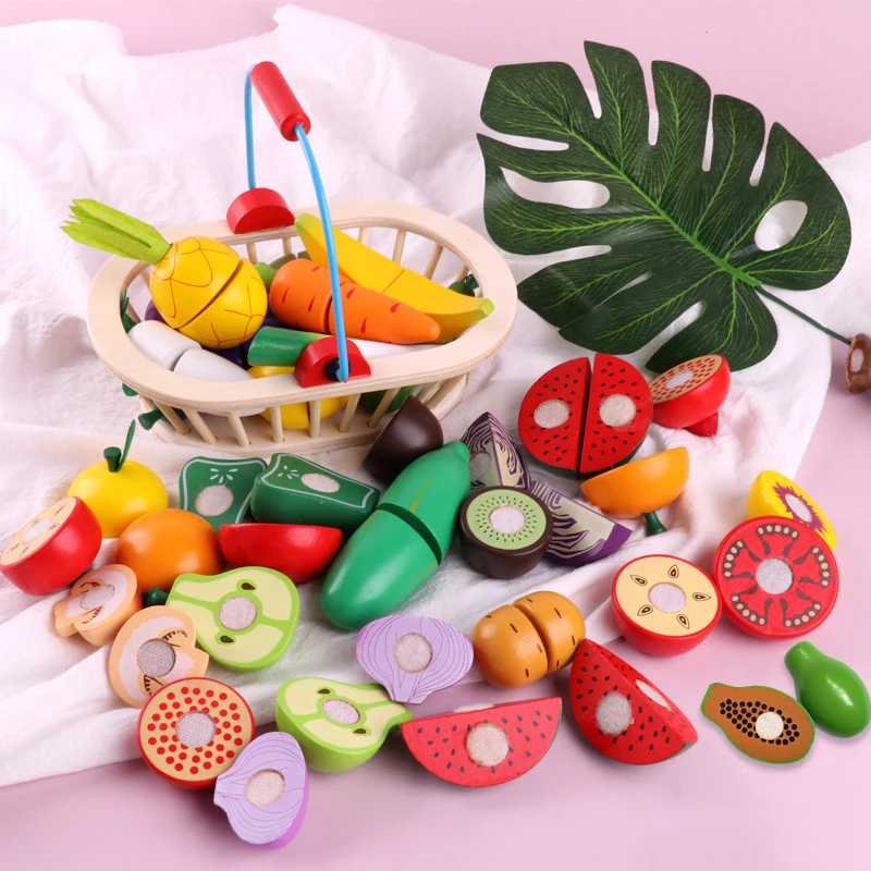 1Pcs Fruit Cutting Educational Toys Wooden Paste Stickers Vegetable Fruit Cutting Kitchen Toy Educational Toy For Children Gift