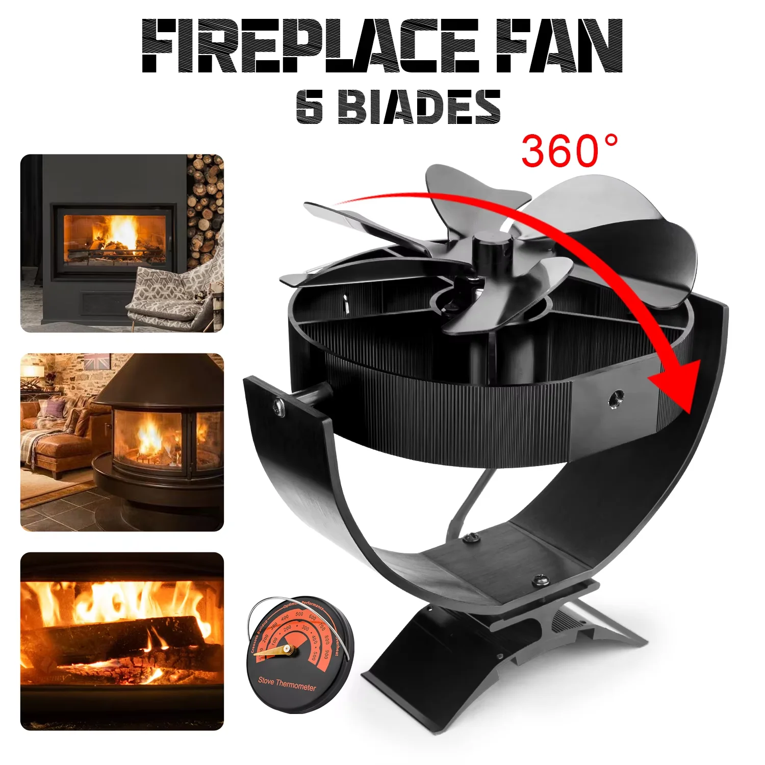 6 Blades Heat Powered Stove Fan 360 Rotating Fireplace Fan Log Wood Burner Eco-fan Quiet Stove Fan Efficient Heat Distribution