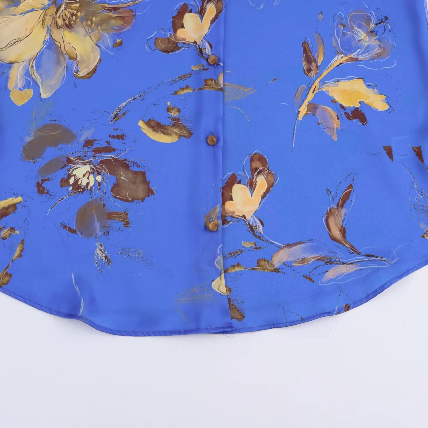 2025 New Women's Casual Shirt Floral Print Silk Satin Texture Shirt Floral Print Loose Fit Blue Long Sleeve Shirt Silk Texture P