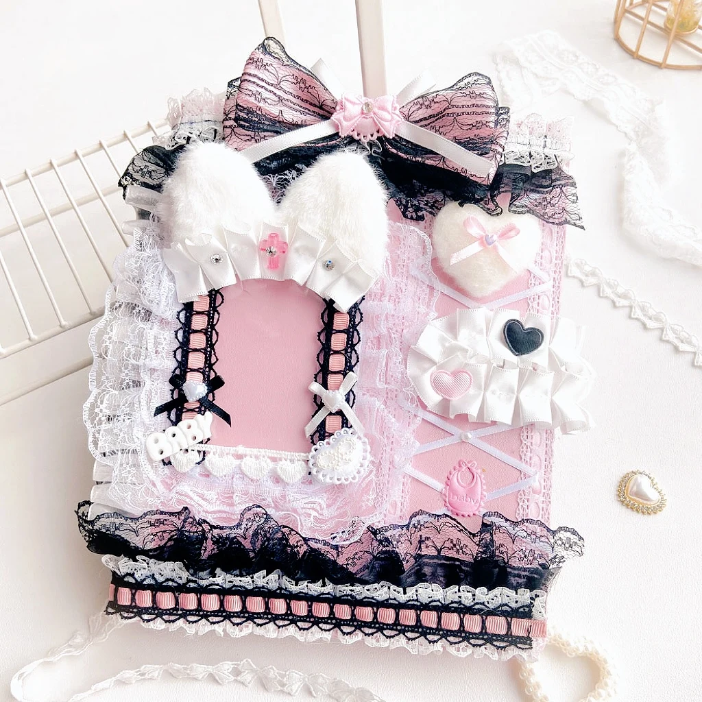 Pink Black Lace Unique Binder A5 Album 6 Rings Loose-leaf Binder Photo Card Collect Toploader Polaroid Kpop Idol Storage