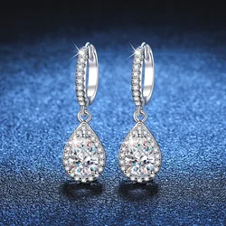 Classic 100% Real 1 Carat Pear Cut Moissanite Diamond Drop Earrings Women’s S925 Silver Earring Plated PT950 Fine Jewelry