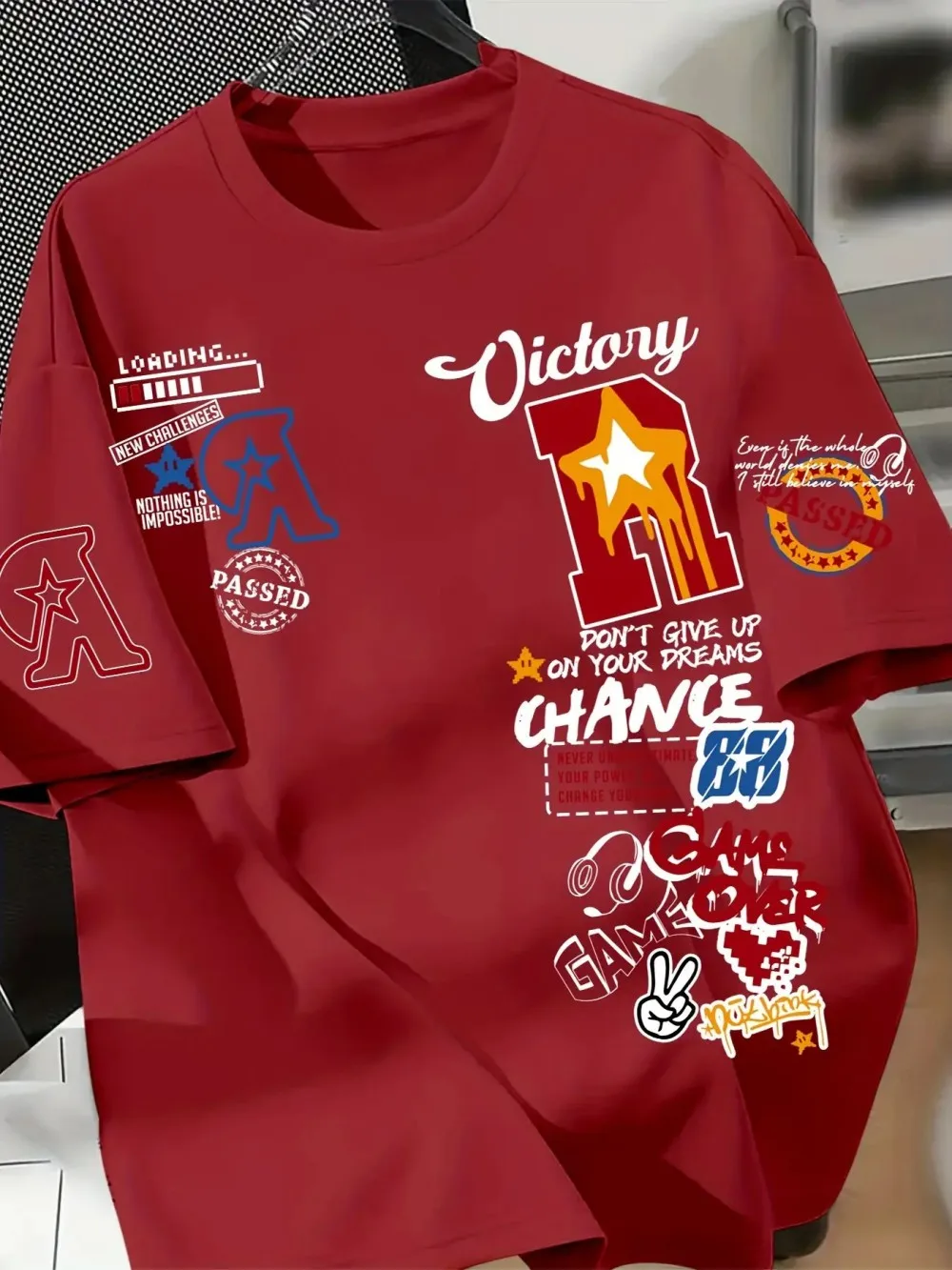 تي شيرت رجالي صيفي جديد عصري مطبوع عليه حروف جرافيتي ناعم وجيد التهوية برقبة دائرية تي شيرت على طراز الشارع في الهواء الطلق #6