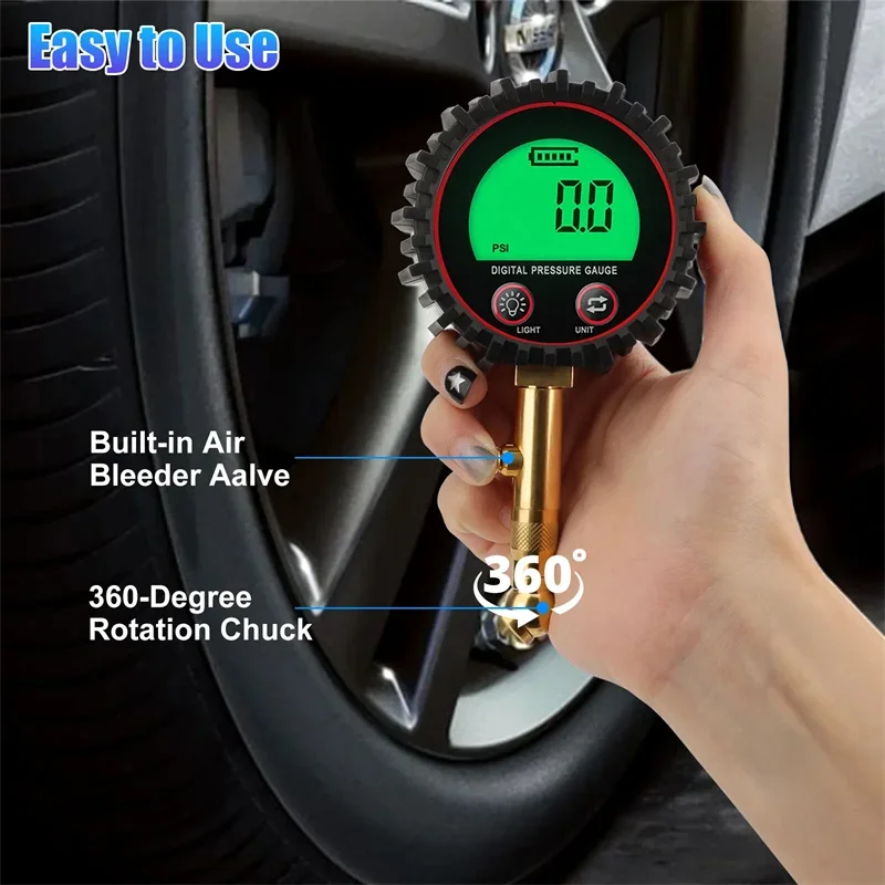 Tire Pressure Gauge 3-255PSI Backlight LCD Display Digital Air Pressure Gauge For Car Trucks Bikes