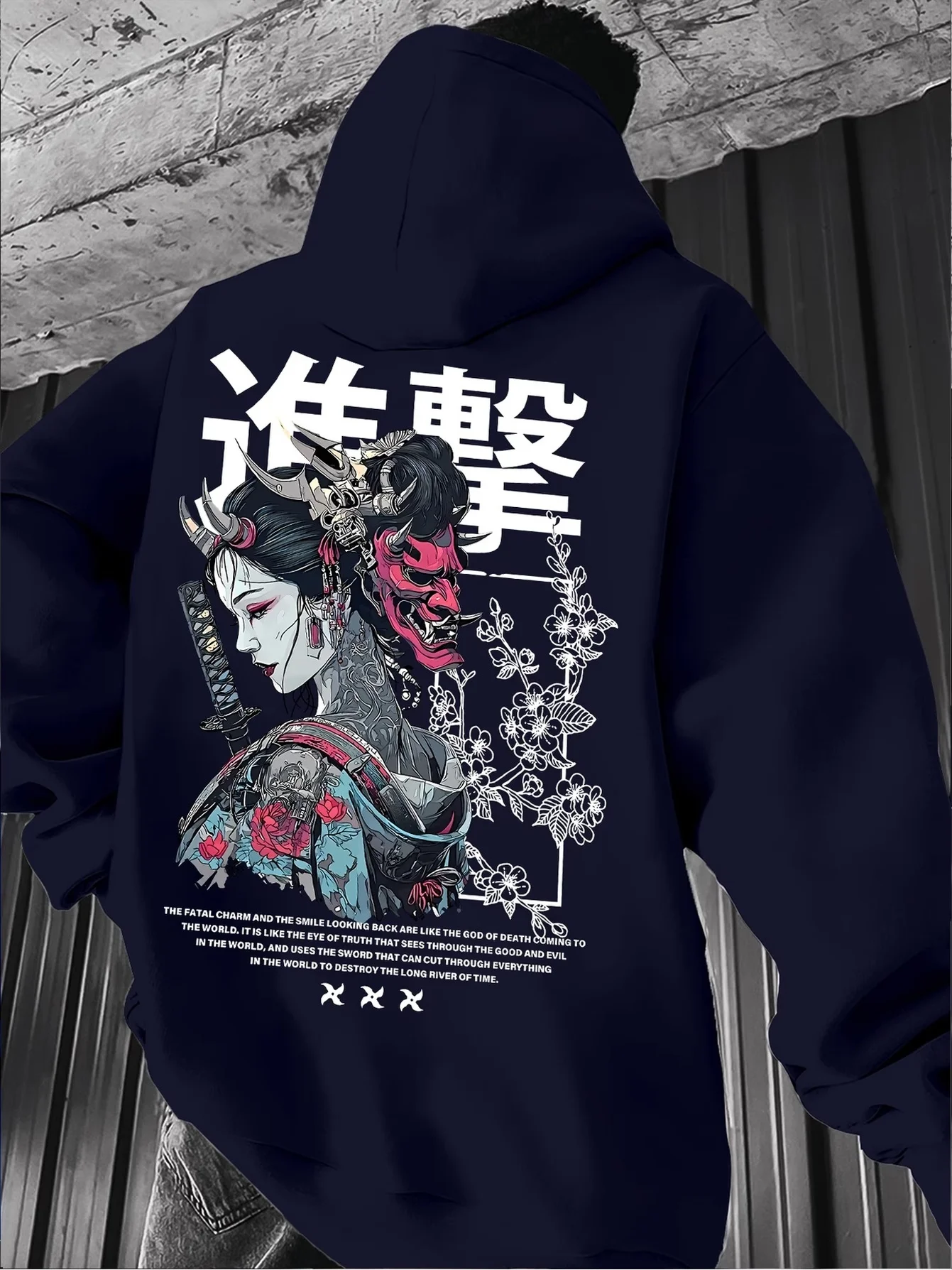 Oriental Style Samurai and Geisha Printed Men Hooded Sweatshirt Autumn and Winter Daily Outdoor Sports Leisure Warm Street Style