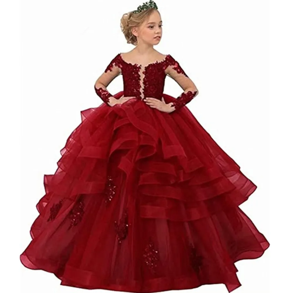 Mädchen Geburtstag Kleid Grün Spitze Blume Mädchen Kleid Hochzeit Party Kleid Weihnachten Mädchen Prinzessin Kleider Erste Commuion