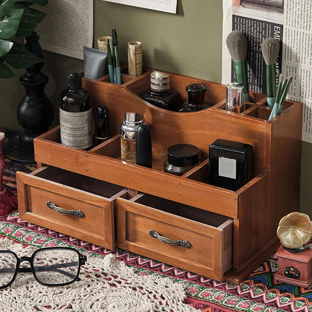 

Solid Wood Jewelry Storage Box Drawer Desktop Organizer 2-Grid Large Capacity Craft Container Zinc Alloy Hardware Home