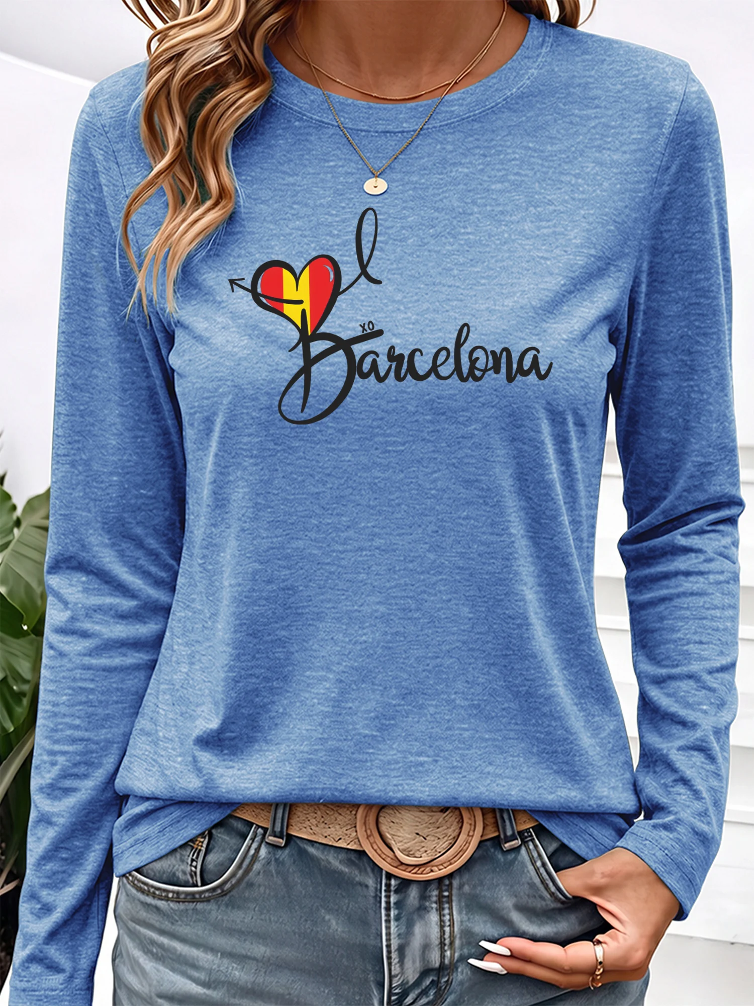 Casual Long Sleeve T-Shirt with Heart Arrow Print