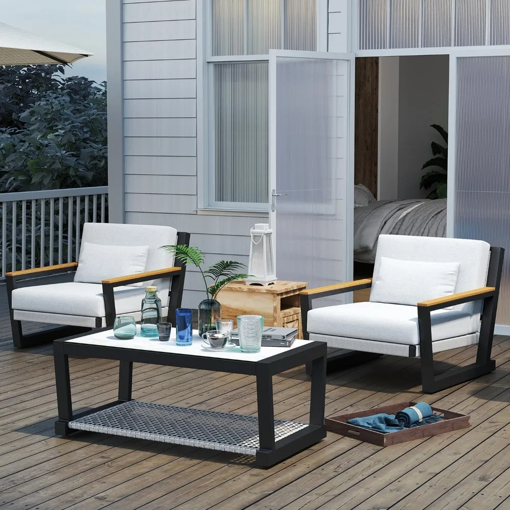 

7-Piece All-Weather Patio Set - Outdoor Sectional Sofa with Coffee Table & Grey Cushions​