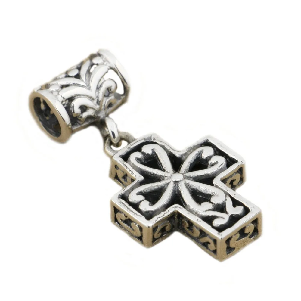 Decorative Cross Charm 925 Sterling Silver Little Pendant 9R012