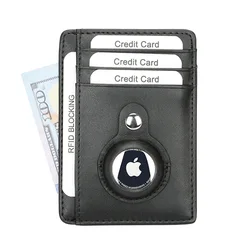 Real Leather Rfid Small Credit Card Wallet with Air Tag Holder Anti-theft Credit Card Pouch Airtag Badge Holder