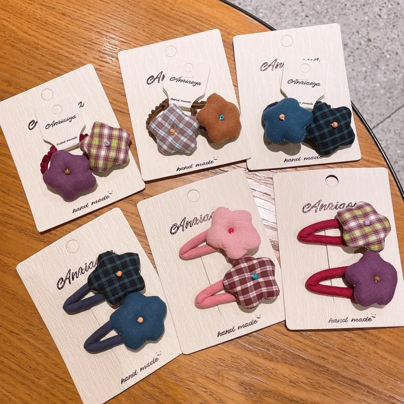 

South Korea New Contrasting Colors Flower Star Plaid Cute Children and Girls Versatile Hair Ponytail Rubber Band Side Clip ZX07
