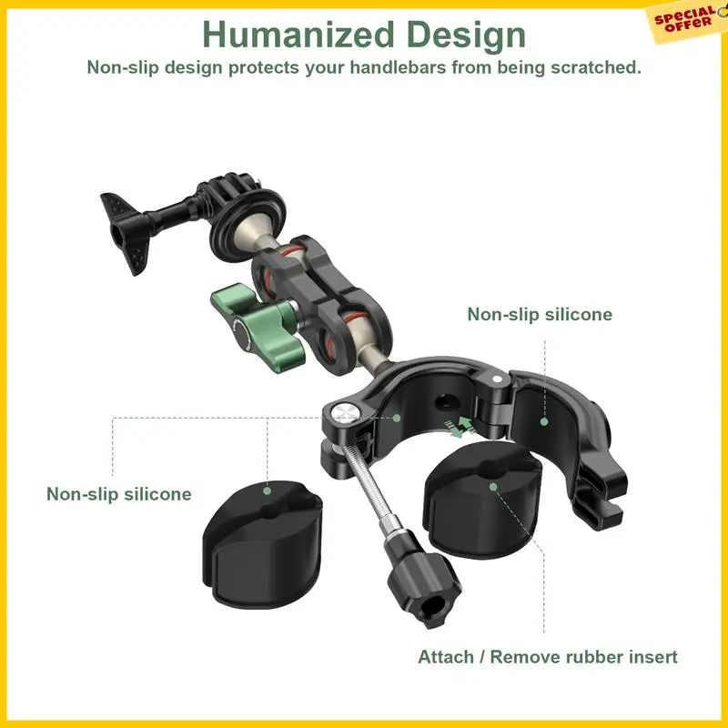 A25P دراجة نارية دراجة قوس مزدوج الكرة رئيس الذراع السحري ل Gopro 12 عمل كاميرا استبدال أجزاء الملحقات #5