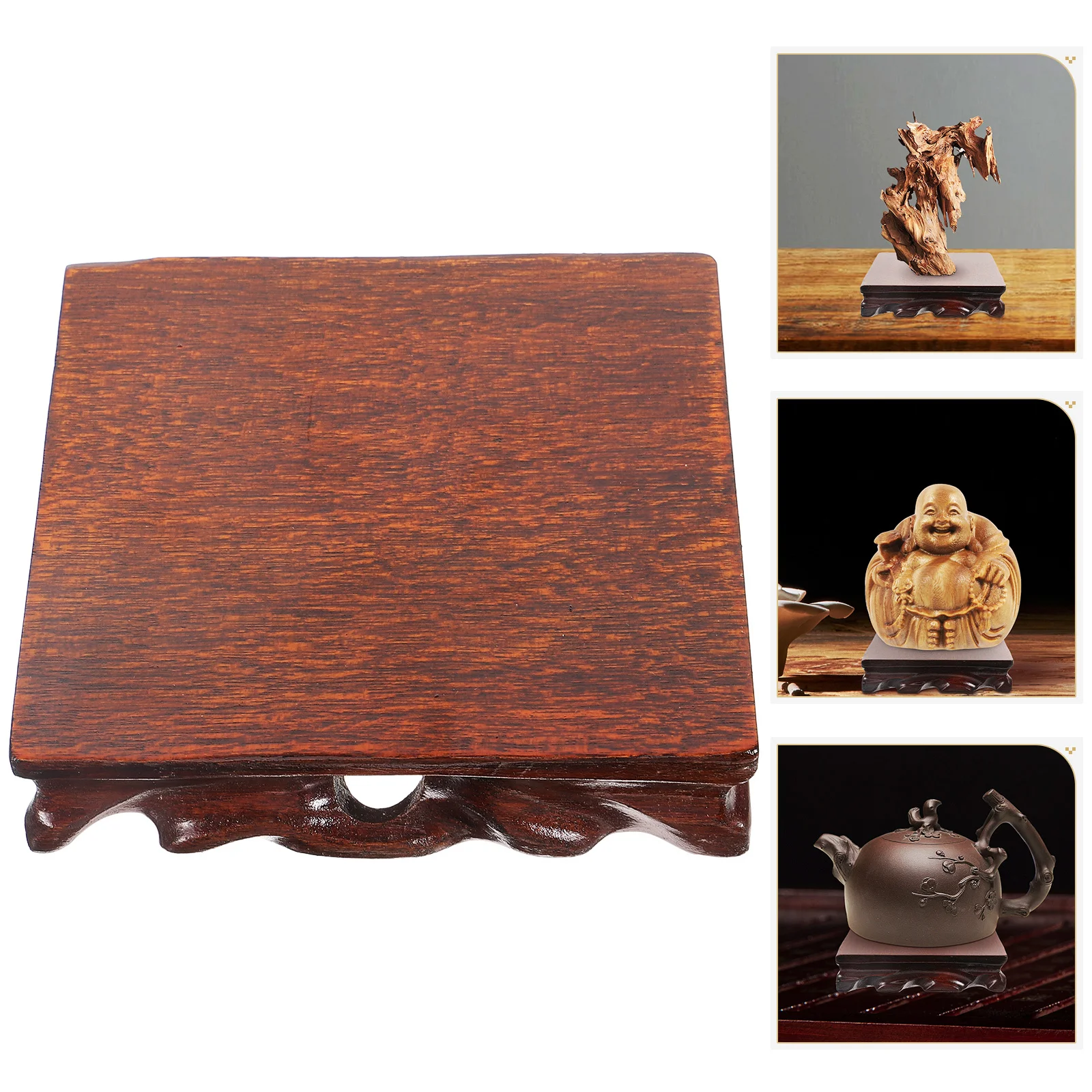

12Cm Square Wood Base Display Stand Vase Planter Riser Craft Statue Teapot Decorative Wooden Tabletop Art Display