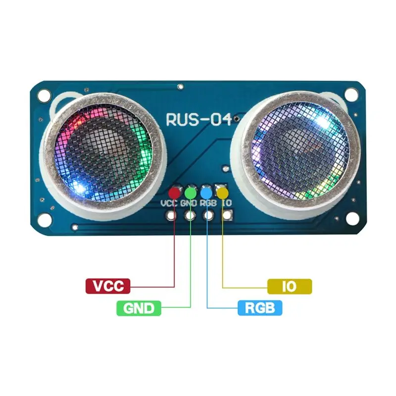 AS94-RUS-04 Ultrasonic Module Distance Measuring Sensor With RGB Colorful Light For Robot Car Obstacle Avoidance 3-5.5V