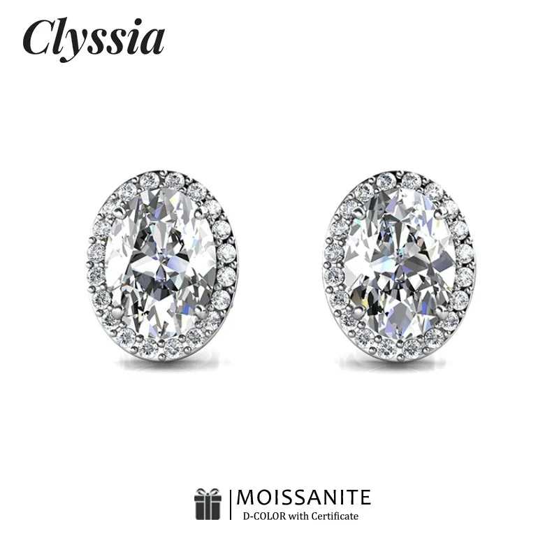 

CLYSSIA Oval Cut VVS1 Moissanite Stud Earring 925 Sterling Silver 18K White Gold Plated Hypoallergenic Jewelry for Women Gifts