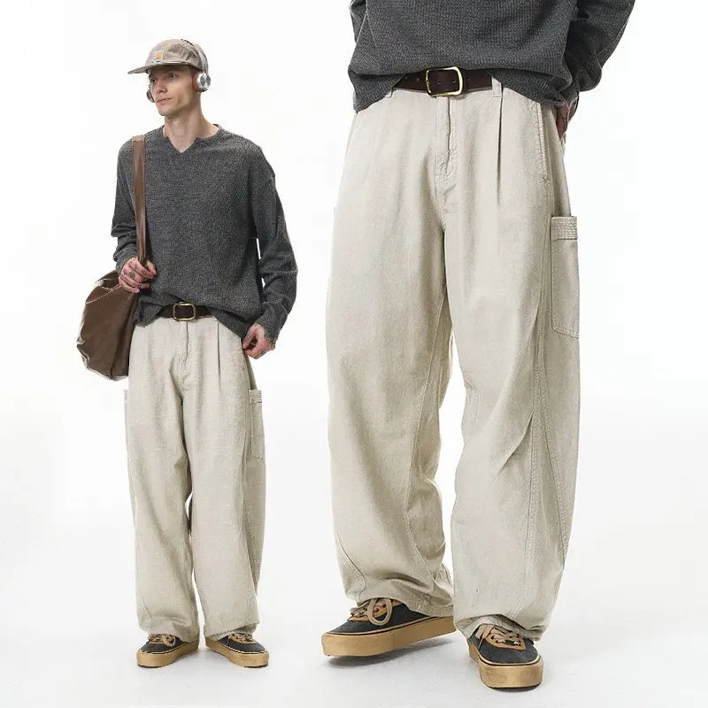 

Мужская японская корейская уличная одежда Cityboy, модные свободные повседневные винтажные широкие брюки-карго, мужские прямые мешковатые брюки
