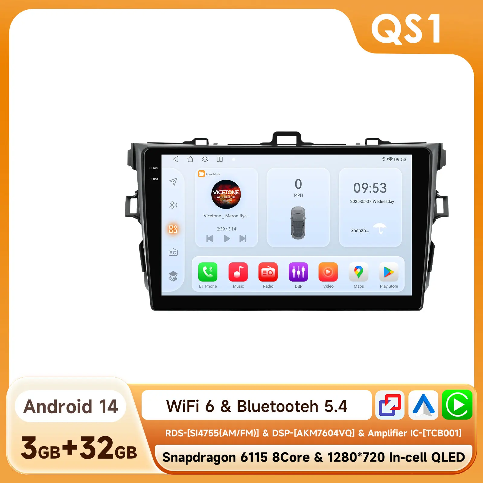 Hizpo 9 "Android Autoradio Radio voor Toyota Corolla E140/150 2007 2008 2009 2010 2011 Multimedia Speler 2 Din luidsprekers Geen DVD