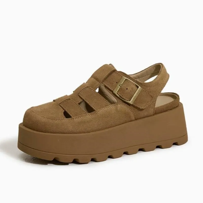 

Модные женские замшевые сандалии 2026 года: летние, трендовые, на толстой подошве, с круглым носком, для улицы, дышащие, универсальные туфли