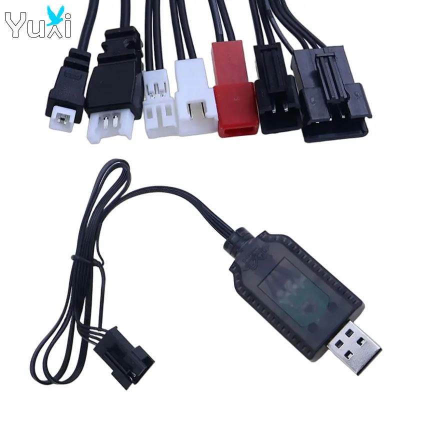 YuXi 3pcs USB Lithium Battery Charger 3.7V 7.4V Charging Cable SM 4P 2P JST XH2.54 PH2.0 MX2.0 1.25mm RC Toys Car Boat
