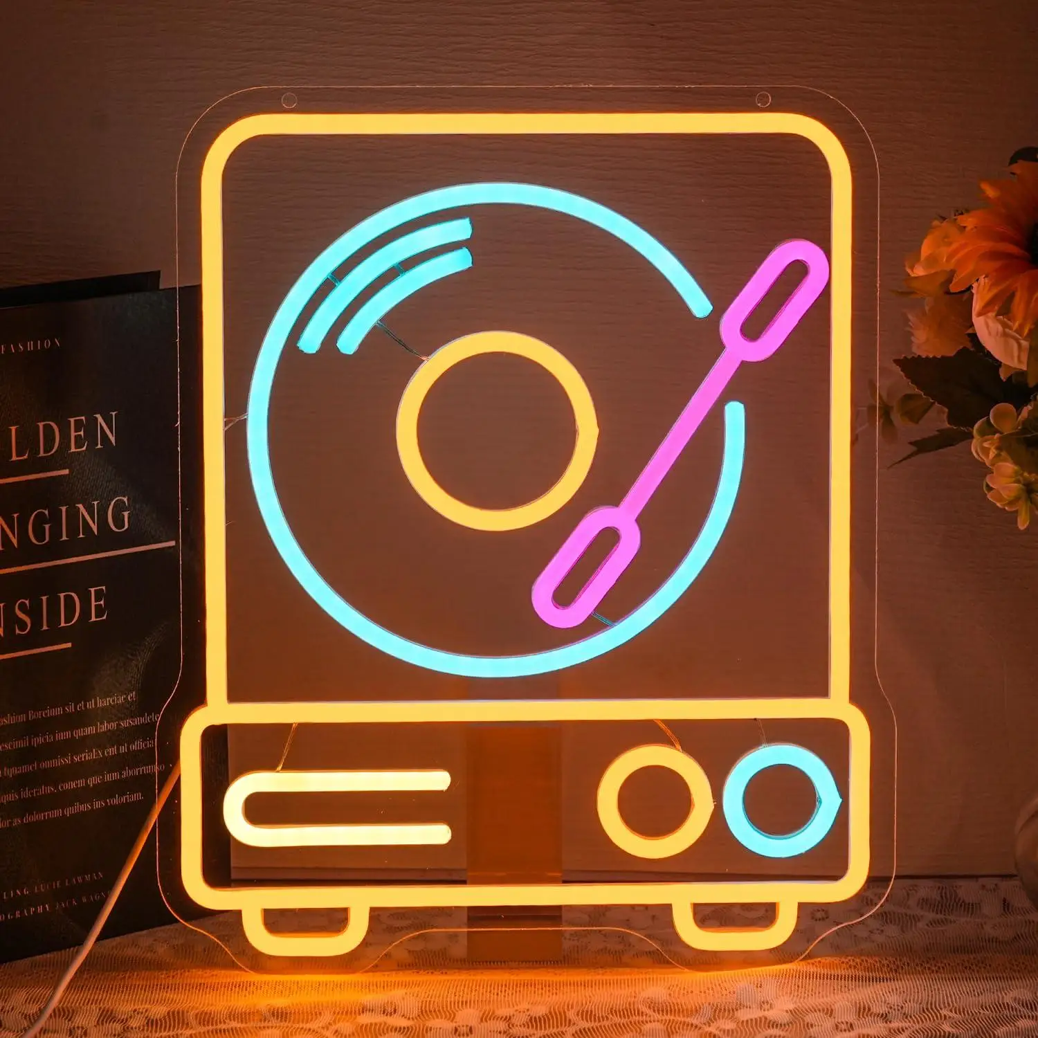 Record Player Neon Sign USB Dimmab LED Lights for Recording Studio Musical Instrument Store Decoration Personzalized Gifts