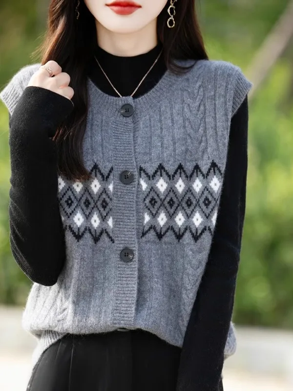 

Spring Autumn ort Versatile Knitted Camere Vest Cardigan Women round Ne Svel Sweater Outerwear Loose Outerwear