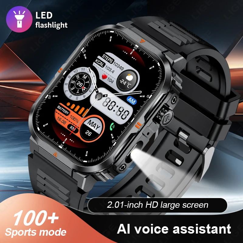 

New LIGE Smart Watch Flashlight 2.01" HD Large Screen AI Voice Bluetooth Call Sport Watches Health Monitor Smartwatch Women men