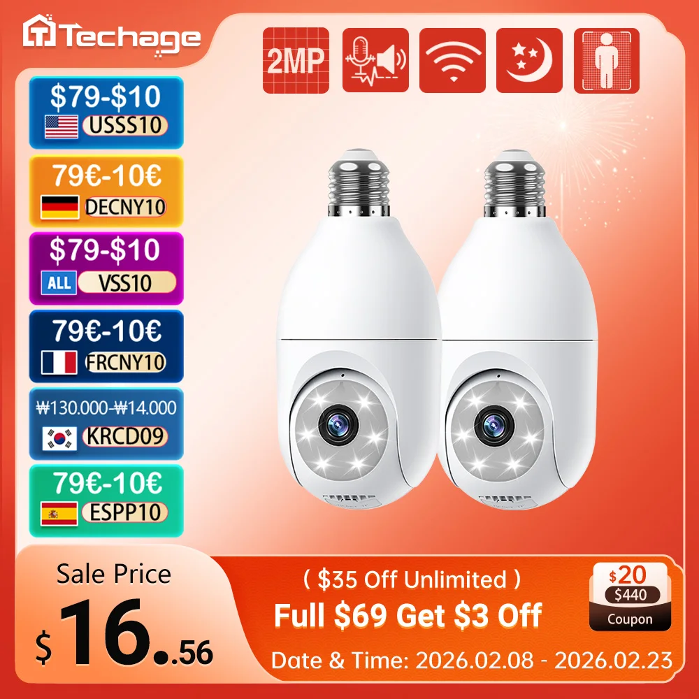 

2MP 5G&2.4G Light Bulb Wifi Cameras 2-Way Talk，Motion Tracking for Home Security Outdoor Full Color Night Vision