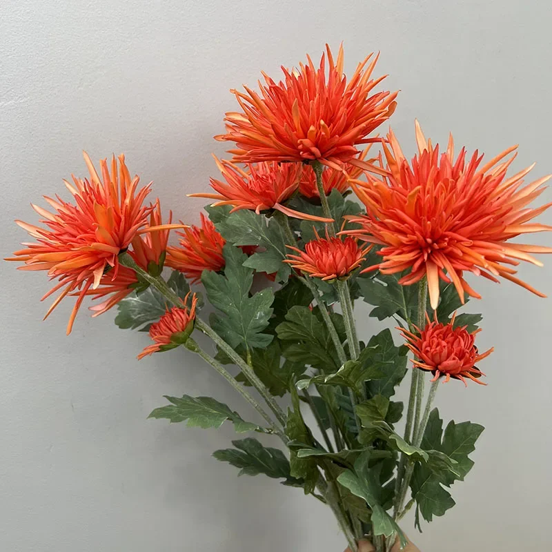 Artificial Green Plant Fake Flower Real Touch Crab Claw Chrysanthemum Shopping Mall Decoration Simulation Orange Yellow Flowers