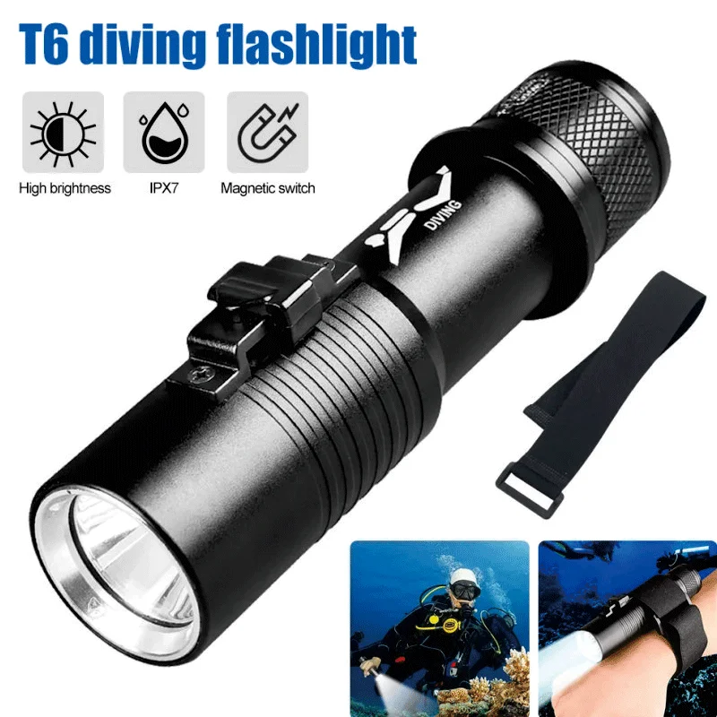

Diving Flashlight L2 Model Electromagnetic Switch Waterproof High-Brightness for Land and Water Use Rechargeable Flashlight