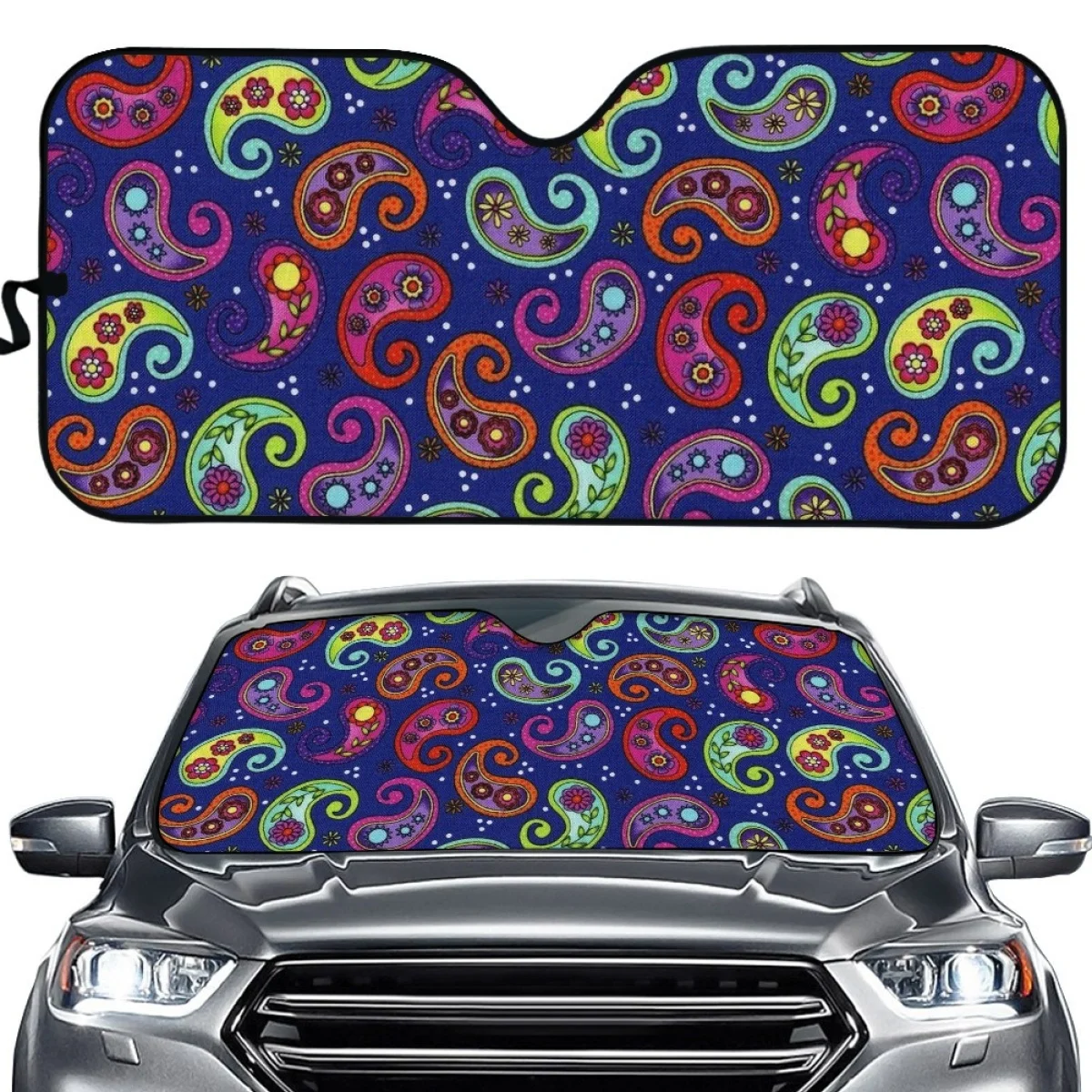 Bohomia Ethnic Flowers Print Car Sunshade for Windshield Polynesian Auto Uv Sun Visor Protector SUV Truck Interior Accessories