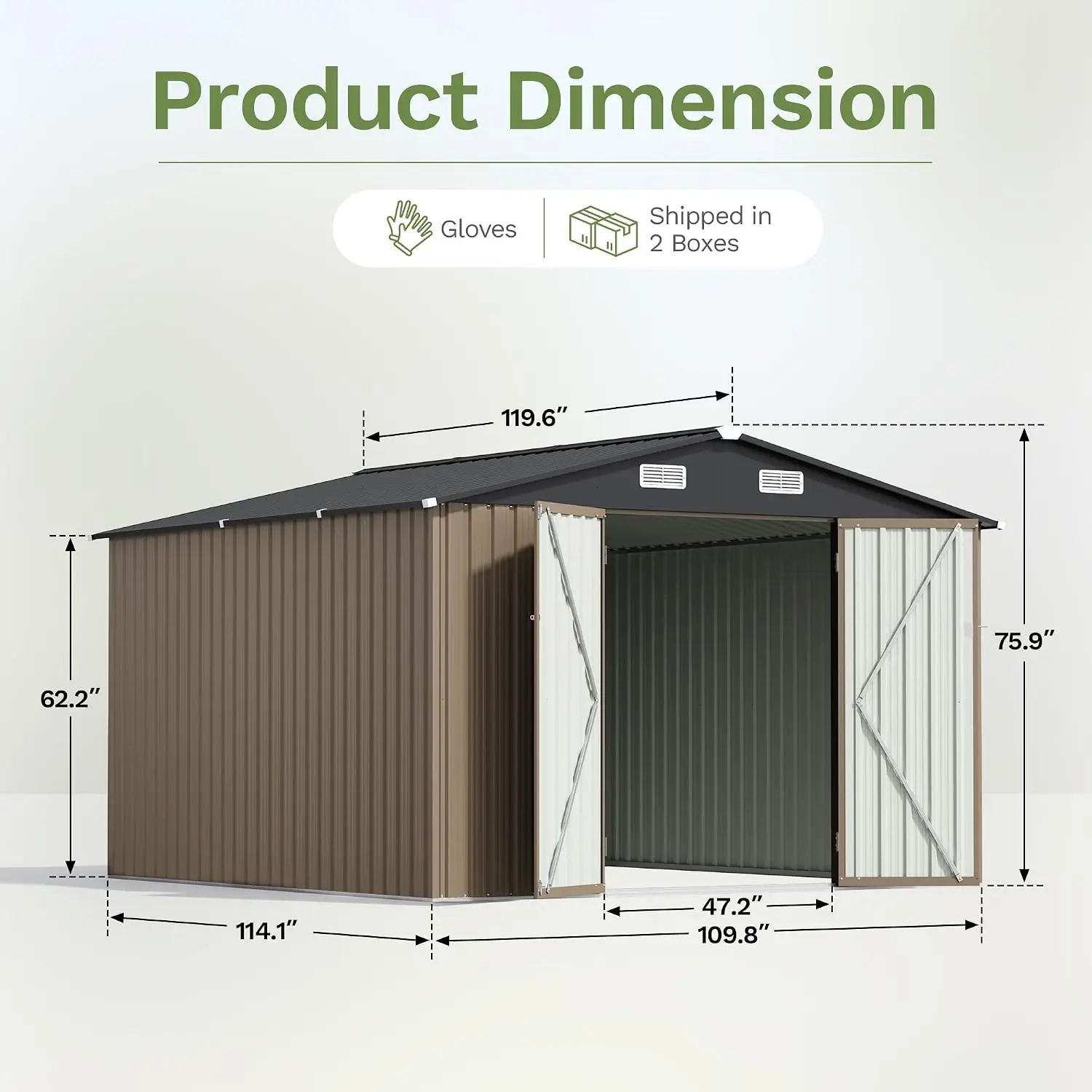 10x10 FT Storage Shed, Outdoor Metal Sheds, Brown