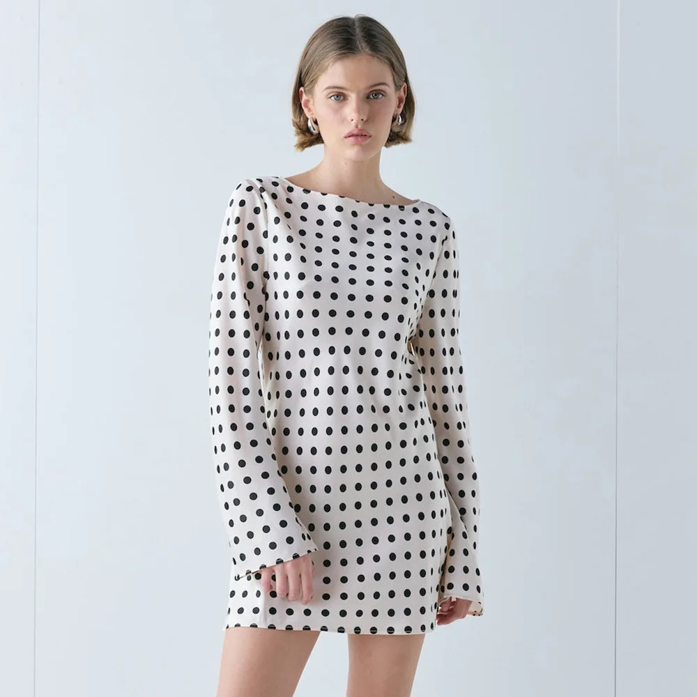 

FL Women Summer New Sexy Street Style Hot Girl Bodycon Hip Hugging Polka Dot Dress Satin Fabric 2026