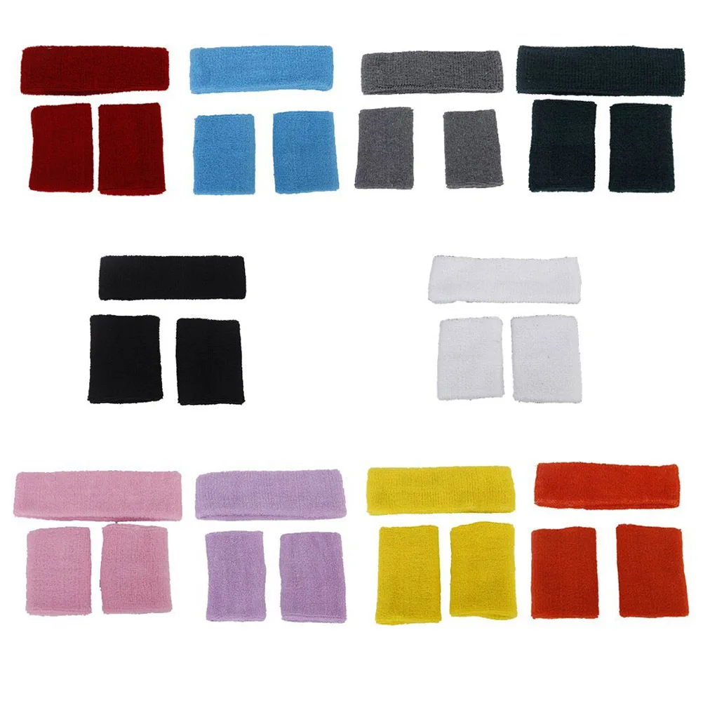 

Sports Headband Wristband Set Black Cotton Nylon Spandex Sweat Absorption Comfortable Unisex Sports Bracelet Large Size