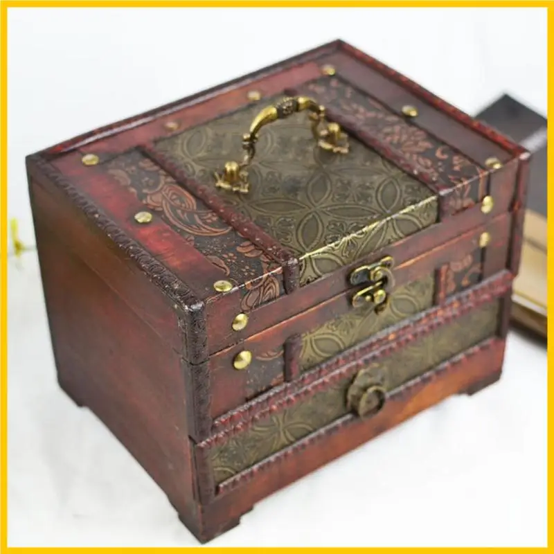 

H55A Wooden Jewelry with Mirror and Drawer Storage Case for Rings Necklaces