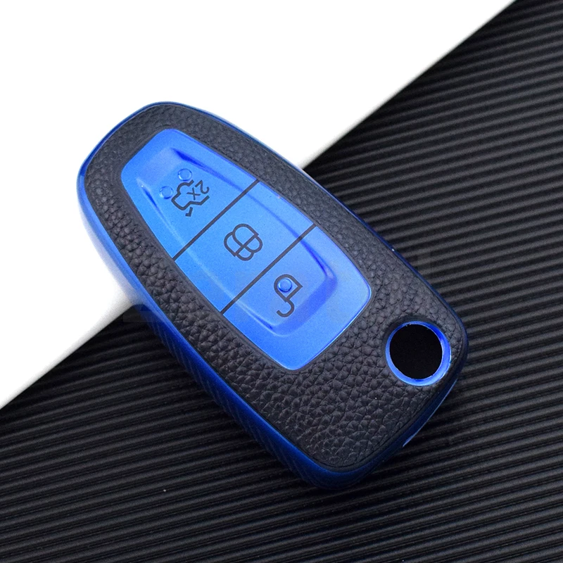 TPU Leather Car Folding Key Case Cover Bag Protector for Ford Focus C-Max S-Max Galaxy Mondeo Ranger Transit Tourneo Custom