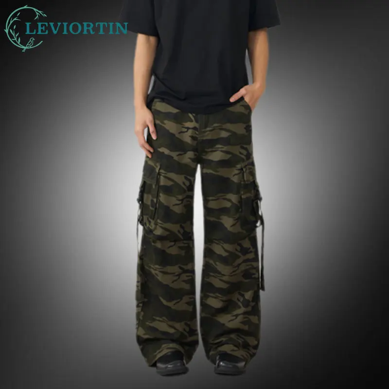 

Мужские камуфляжные брюки-карго, уличная одежда, уличные свободные тактические брюки с несколькими карманами и широкими штанинами, хлопковая спецодежда, брюки свободного покроя