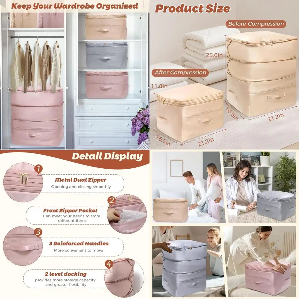 

X-Large Компрессионные кубики с двойной молнией, набор из 4 штук для постельного белья, одеял, пододеяльников, подушек - серый