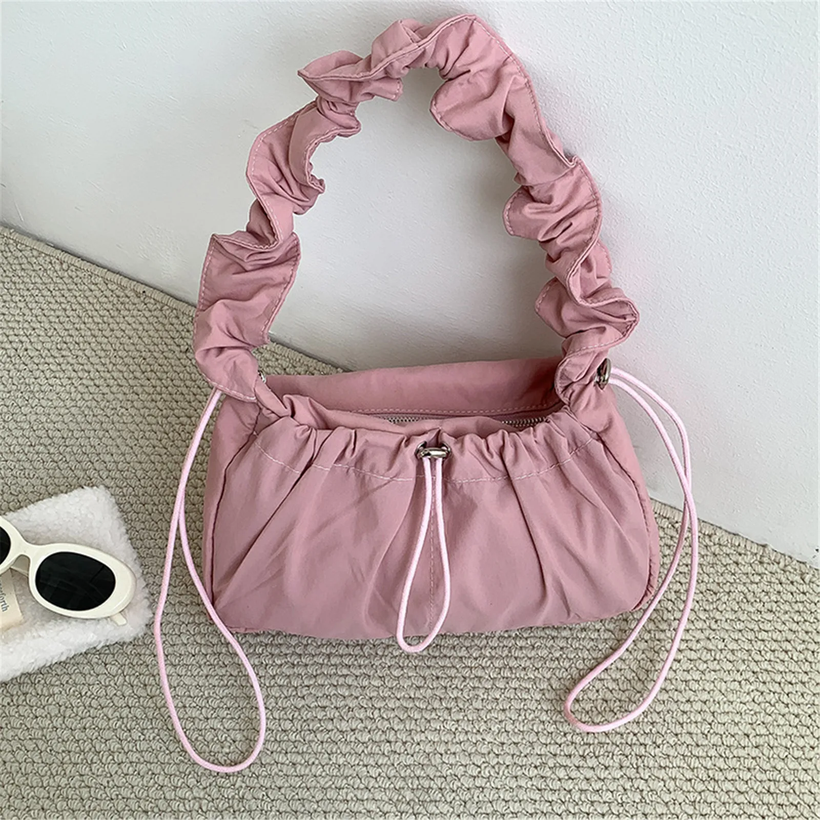 Pleated Womens Shoulder Bag Fashion Casual Designer Underarm Bag 2024 New Trend Solid Color Simple Lady Handbags and Purses