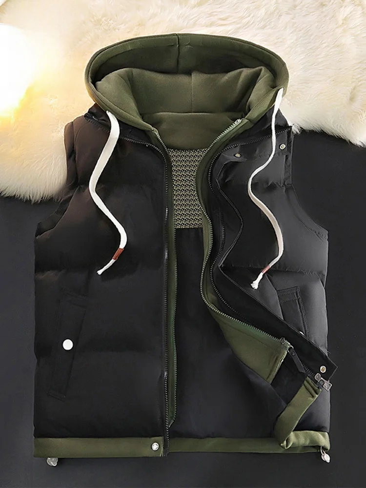 

Rn Men's Cotton Vest 2025 Autumn Winter New Loose Casual down Cotton Hooded Vest Thi Warm oulder Pad Stand Fit