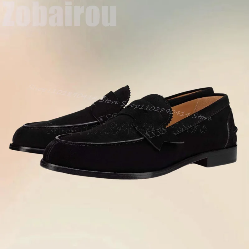 

Black Sewing Design Suede Ruffles Design Loafers Fashion Slip On Men Shoes Luxury Handmade Party Feast Banquet Men Casual Shoes