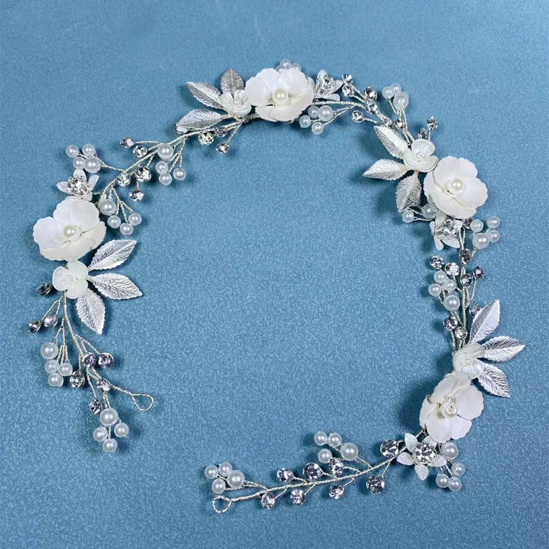 

Свадебная повязка на голову Floralbride ручной работы с кристаллами и жемчугом, украшение для волос, аксессуары для женщин и девушек, праздничные украшения