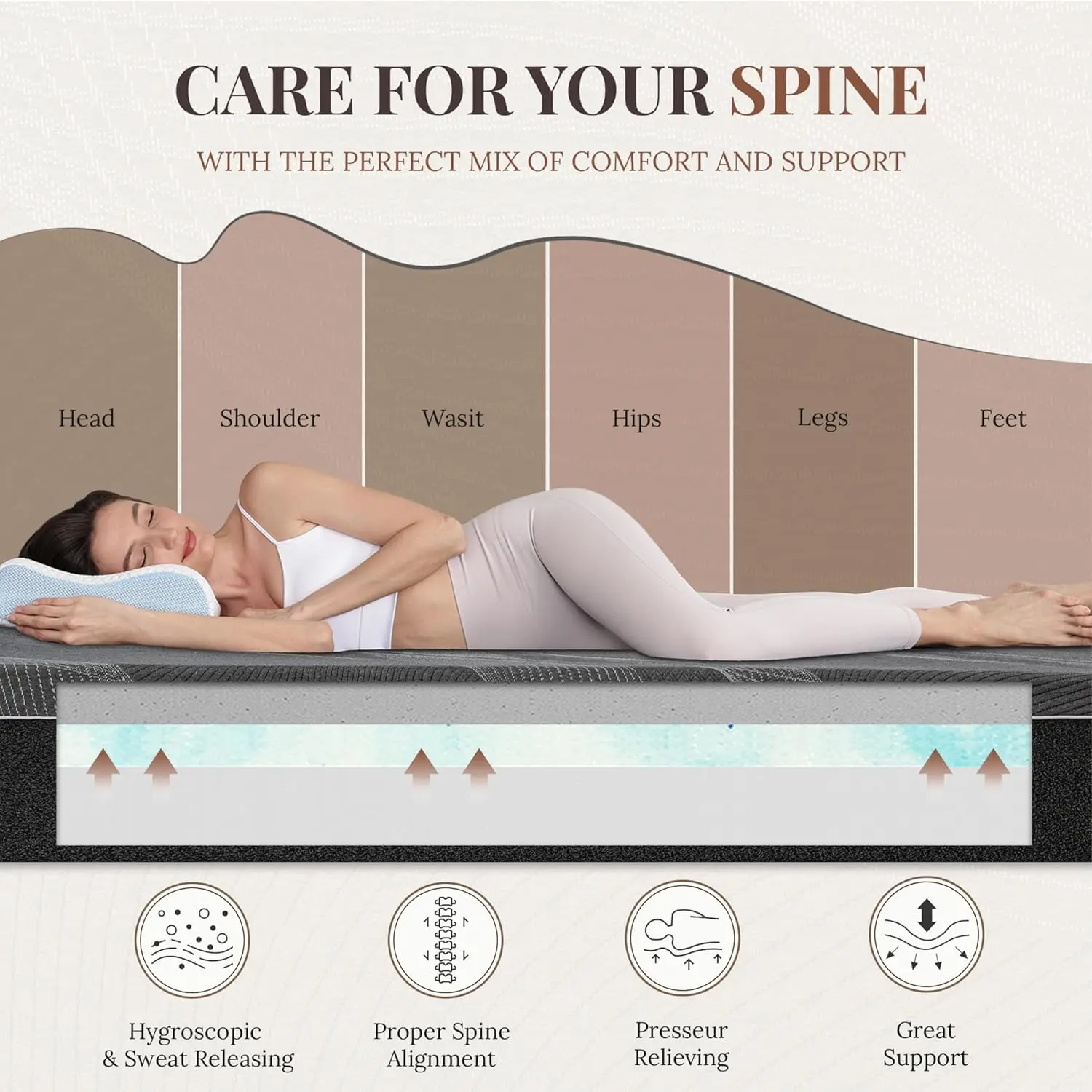 مرتبة كوين مقاس 12 بوصة، مرتبة إسفنجية ذكية من فحم الخيزران، تبريد وتخفيف الضغط، سرير في صندوق، مبيعات المصنع مباشرة #6