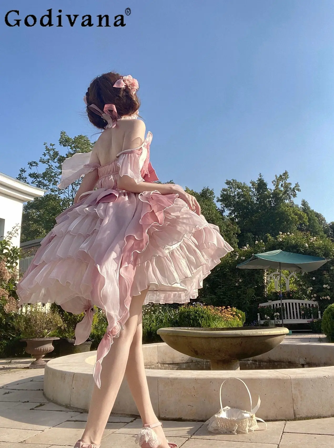 

Sweetheart Girl Japanese Original Pink Wedding Lolita Strap Dress Elegant Lady Cute Doll Style Princess JSK Dresses