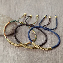 Gold Color Bends Bracelets For Men Handmade Tibetan Buddhist Lucky Rope Braided Bracelets & Bangles Women Wristband Gift Jewelry