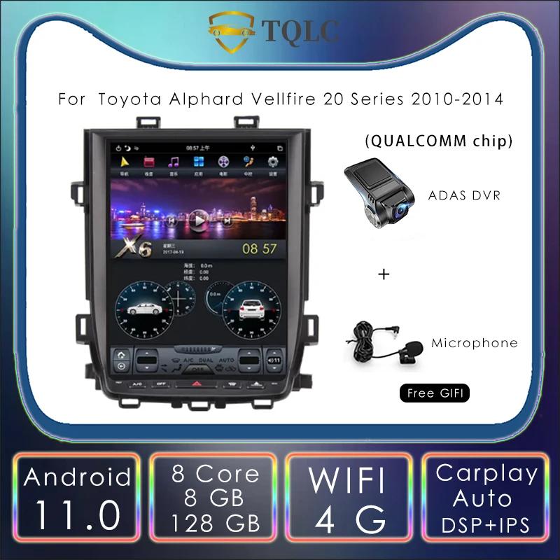 

PX6 Tesla Style Screen Android Car Radio For Toyota Alphard Vellfire 20 Series 2010-2014 Multimedia Navigator Carplay Head Unit